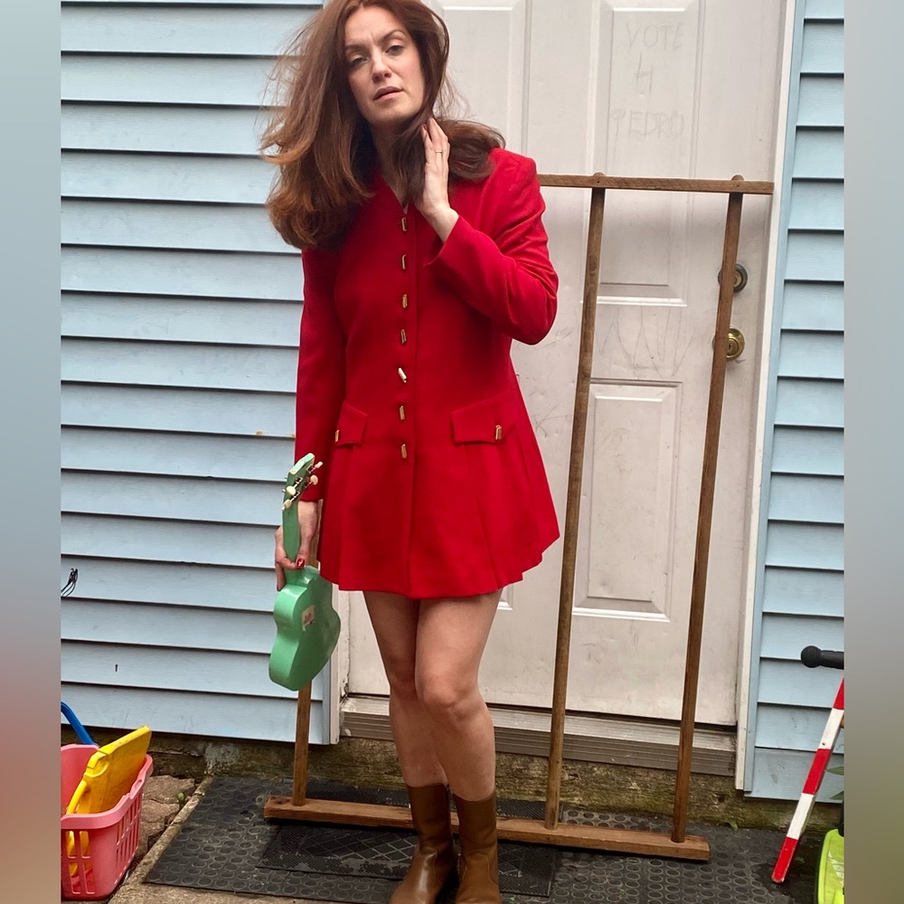 Vintage Alberto Makali Neiman Marcus Red Structured Jacket Gold Buttons couture